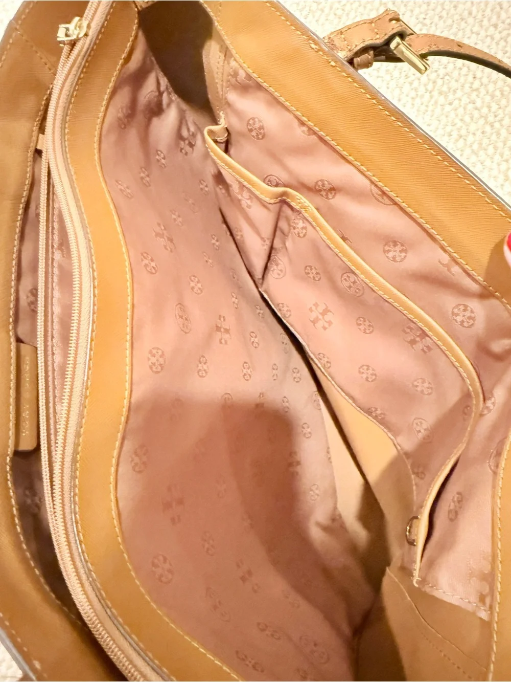 Tory Burch Cognac Leather Tote with Gold Logo